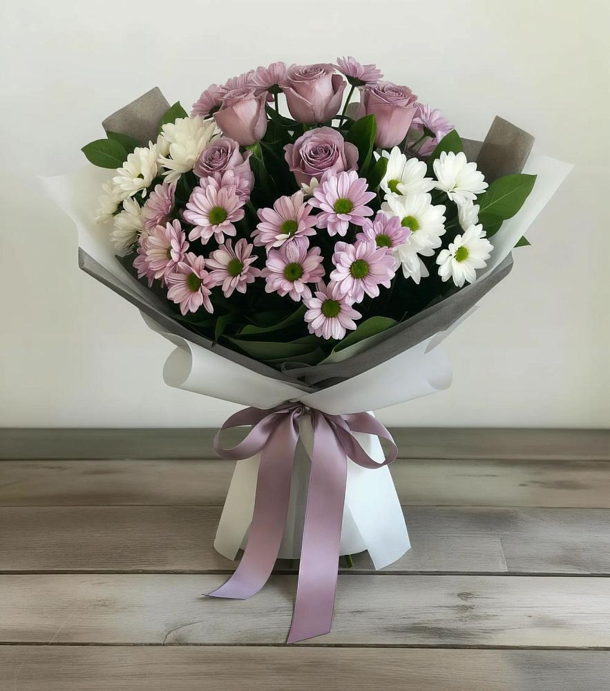 Букет цветов из: Хризантемы и Розы в Пироговском