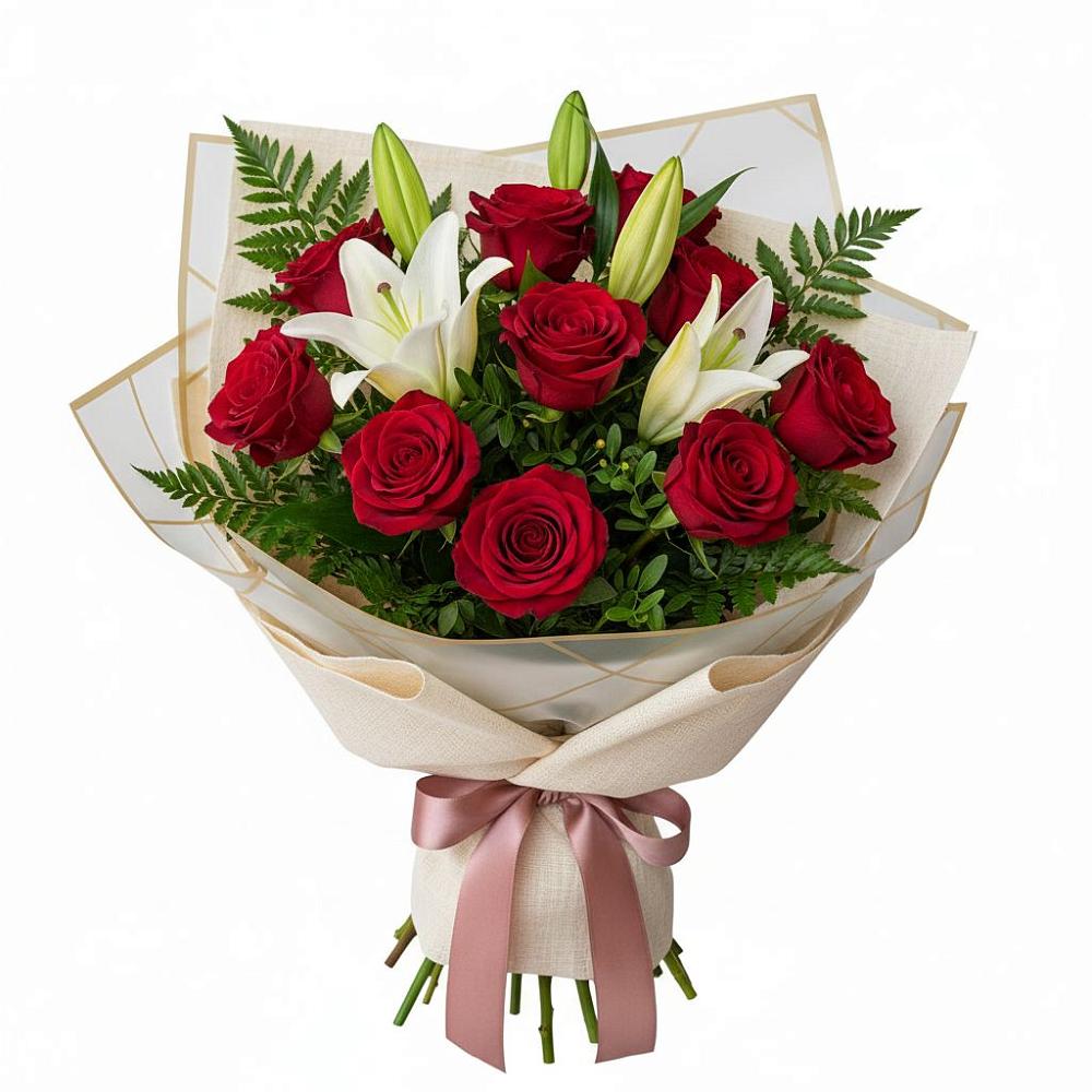 Букет цветов из: Лилии и Розы в Пироговском