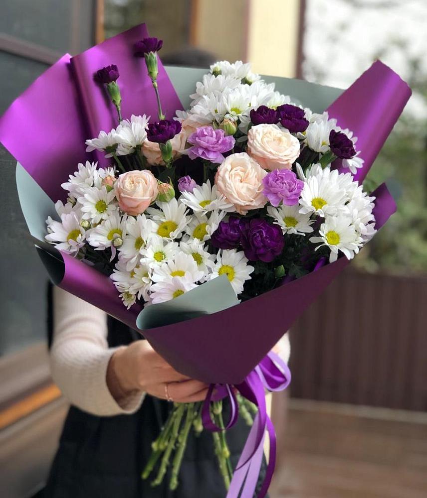 Букет цветов из: Хризантемы, Гвоздики и Розы в Пироговском