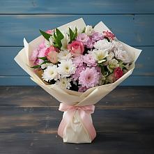 Букет цветов из:  Хризантемы, Альстромерии и Розы в Пироговском