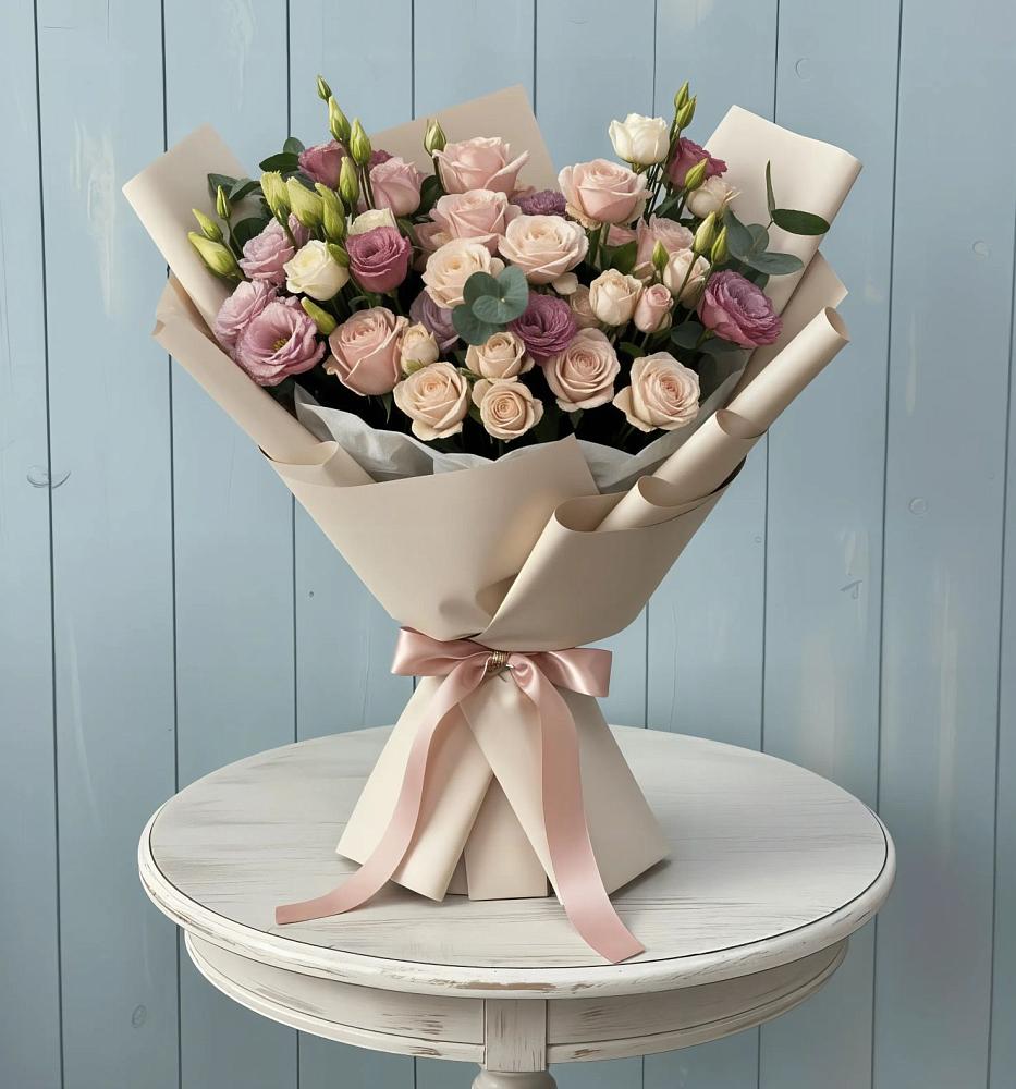 Букет цветов из: Розы и Лизиантусы в Пироговском