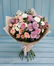 Букет цветов из:  Хризантемы, Розы и Альстромерии в Пироговском