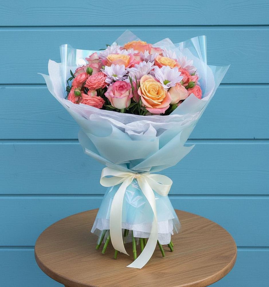 Букет цветов из: Хризантемы и Розы в Пироговском