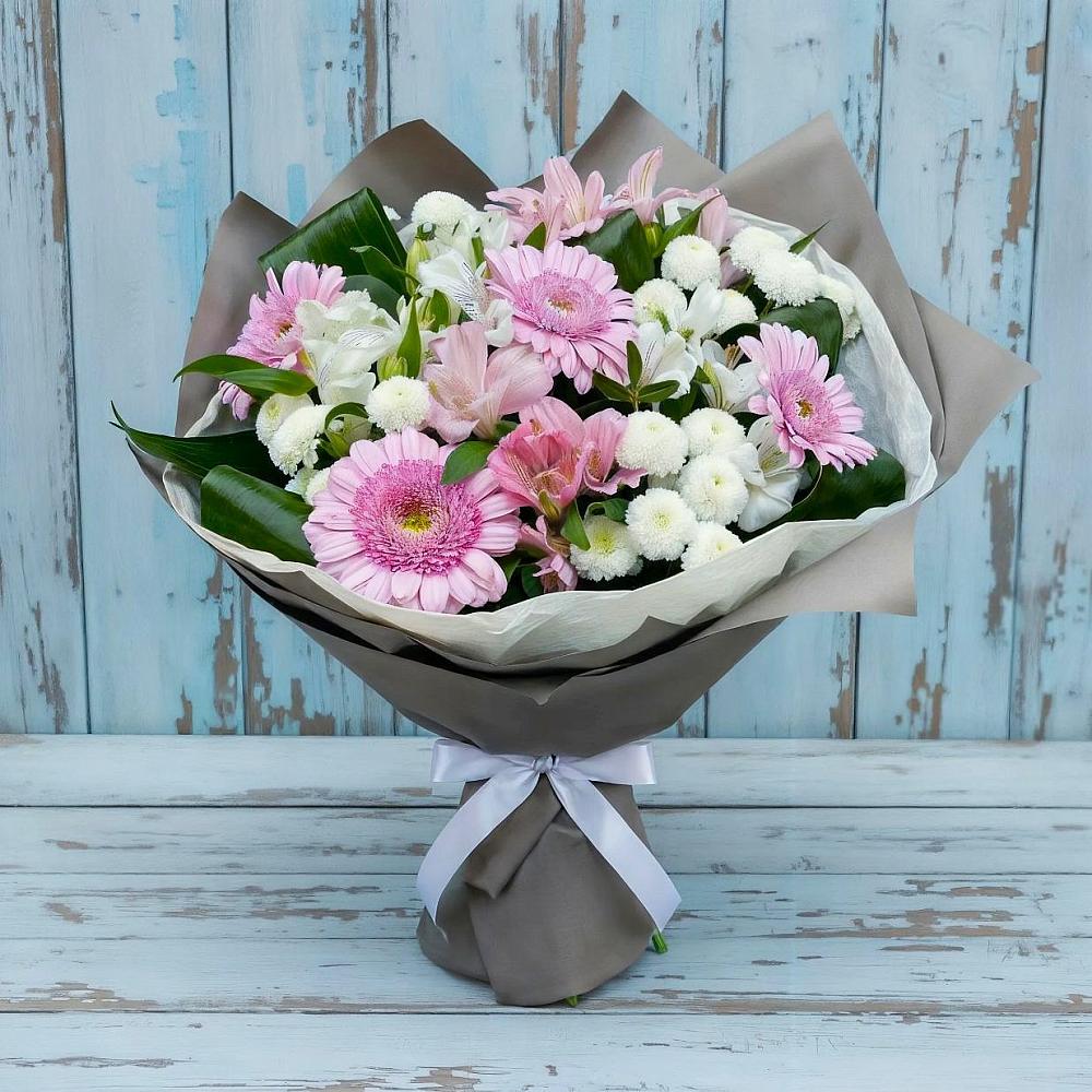 Букет цветов из: Герберы, Альстромерии и Хризантемы в Пироговском