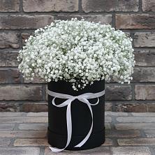 Цветочная композиция из Гипсофила в шляпной коробке в Пироговском